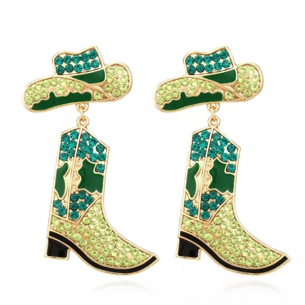 Cowgirl Cowboy Boots Beaded Dangle Earrings